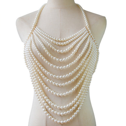 2025 XH4523  New jewelry pearl fashion multi-layer necklace chest chain sexy chest chain pearl body chain accessories