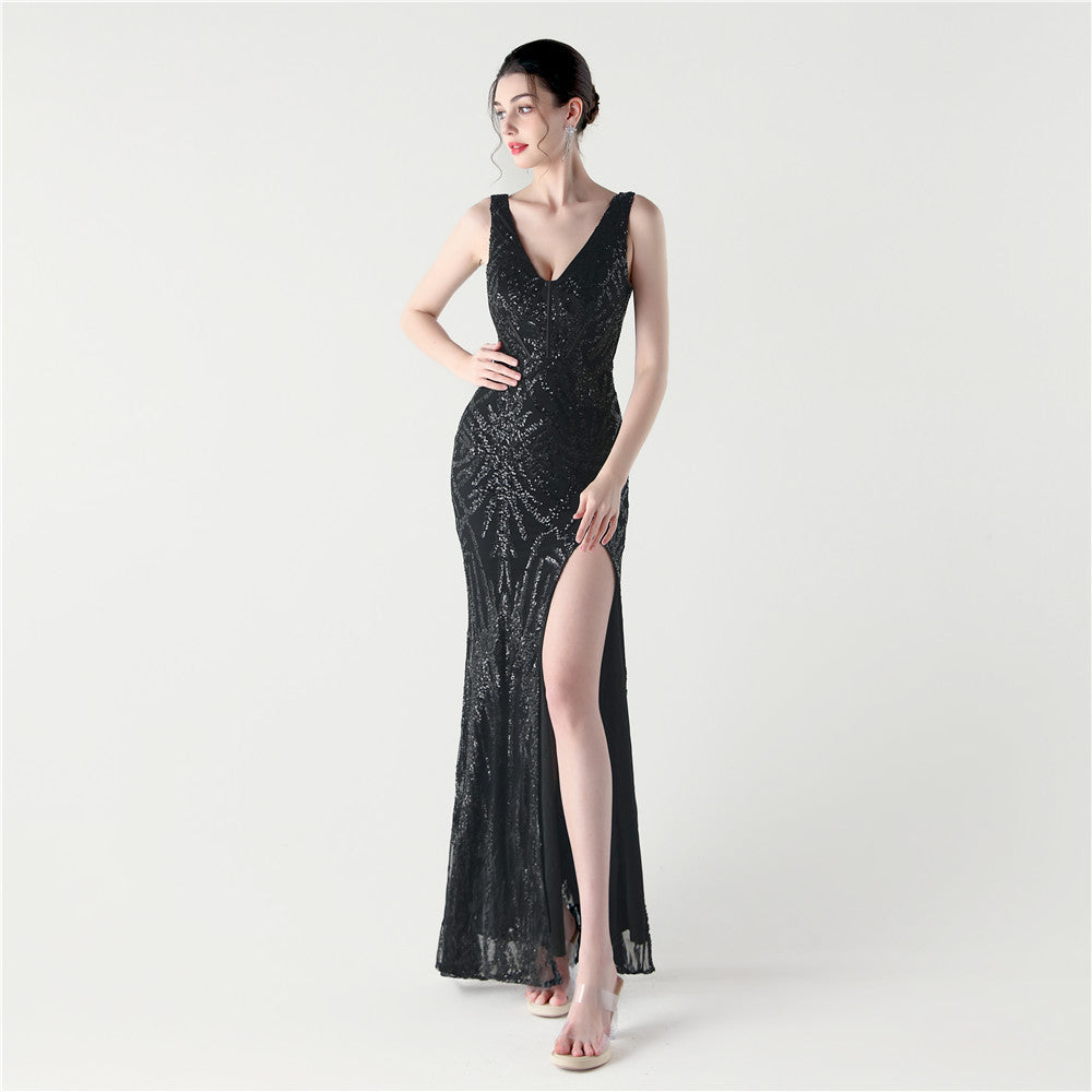 33321 #Heavy Industry Fish Bone Primary Styling Strap Women's Social Dinner Fish Tail Backless Evening Dress 2025 New