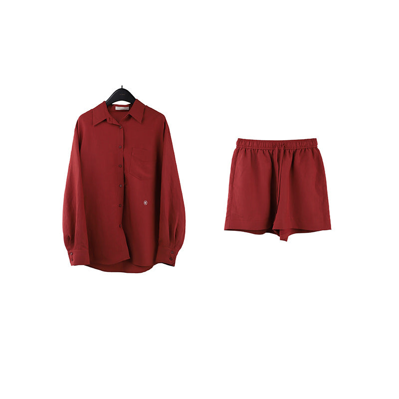 2025 [4 colors optional] Modal long-sleeved shirt + casual shorts 2025 spring and summer Korean version two-piece suit female T283