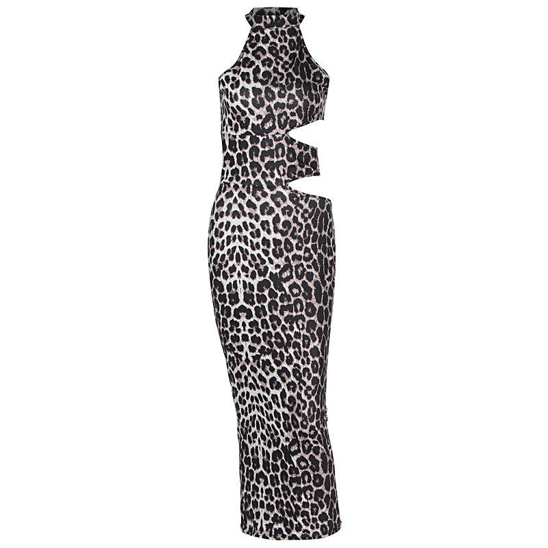 LOVEVOP Hot autumn 2025 INS style new women's clothing sexy hollow sleeveless tight leopard print dress cross-border wholesale