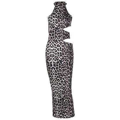 LOVEVOP Hot autumn 2025 INS style new women's clothing sexy hollow sleeveless tight leopard print dress cross-border wholesale