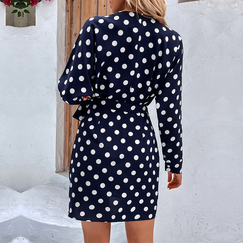 LOVEVOP New Cross-border 2025 foreign trade women's clothing Hot autumn new one-piece long-sleeved polka dot dress