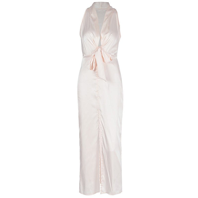 LOVEVOP 2025 style cross-border women's clothing Hot autumn new fashion sexy lace-up sleeveless split slim temperament dress