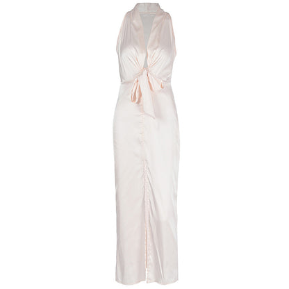 LOVEVOP 2025 style cross-border women's clothing Hot autumn new fashion sexy lace-up sleeveless split slim temperament dress