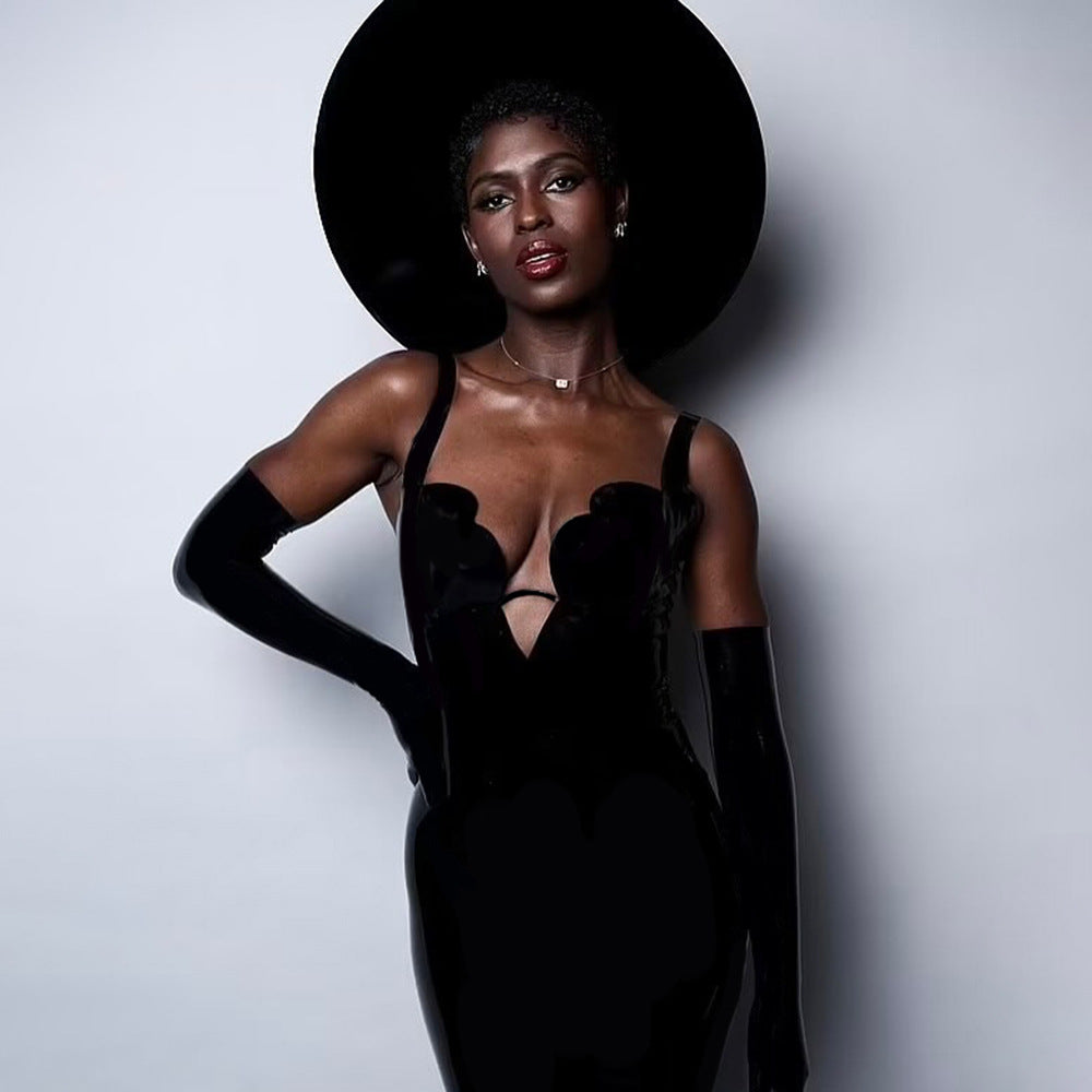 LOVEVOP  spring new black suspender jumpsuit elastic bandage sexy women's clothing  tight-fitting onesie