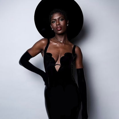 LOVEVOP  spring new black suspender jumpsuit elastic bandage sexy women's clothing  tight-fitting onesie