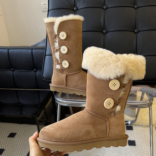 2025  Snow boots high boots popular winter warm thickened velvet non-slip flat women's shoes