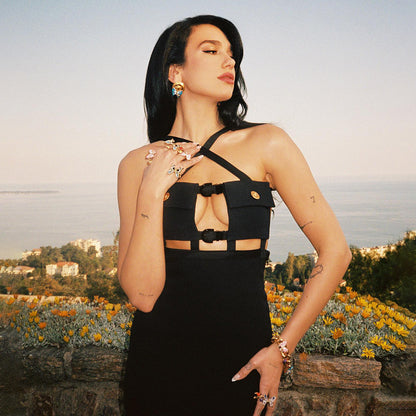 LOVEVOP 2023 summer new temperament hollow cross suspender skirt elastic high sense bandage dress  women's clothing