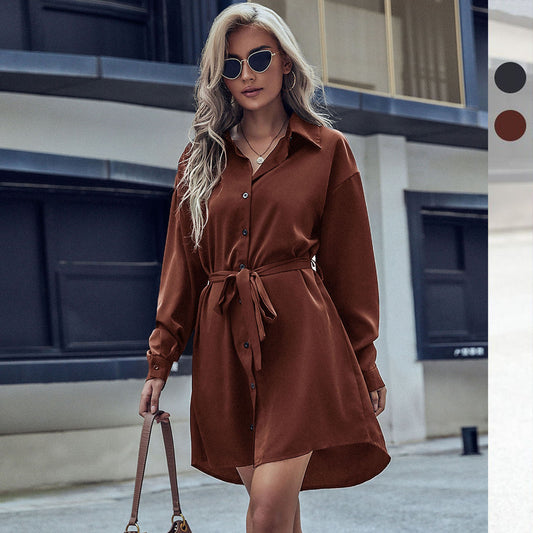 LOVEVOP Hot autumn new 2025 women's clothing commuter  dress foreign trade lapel  cross-border shirt skirt