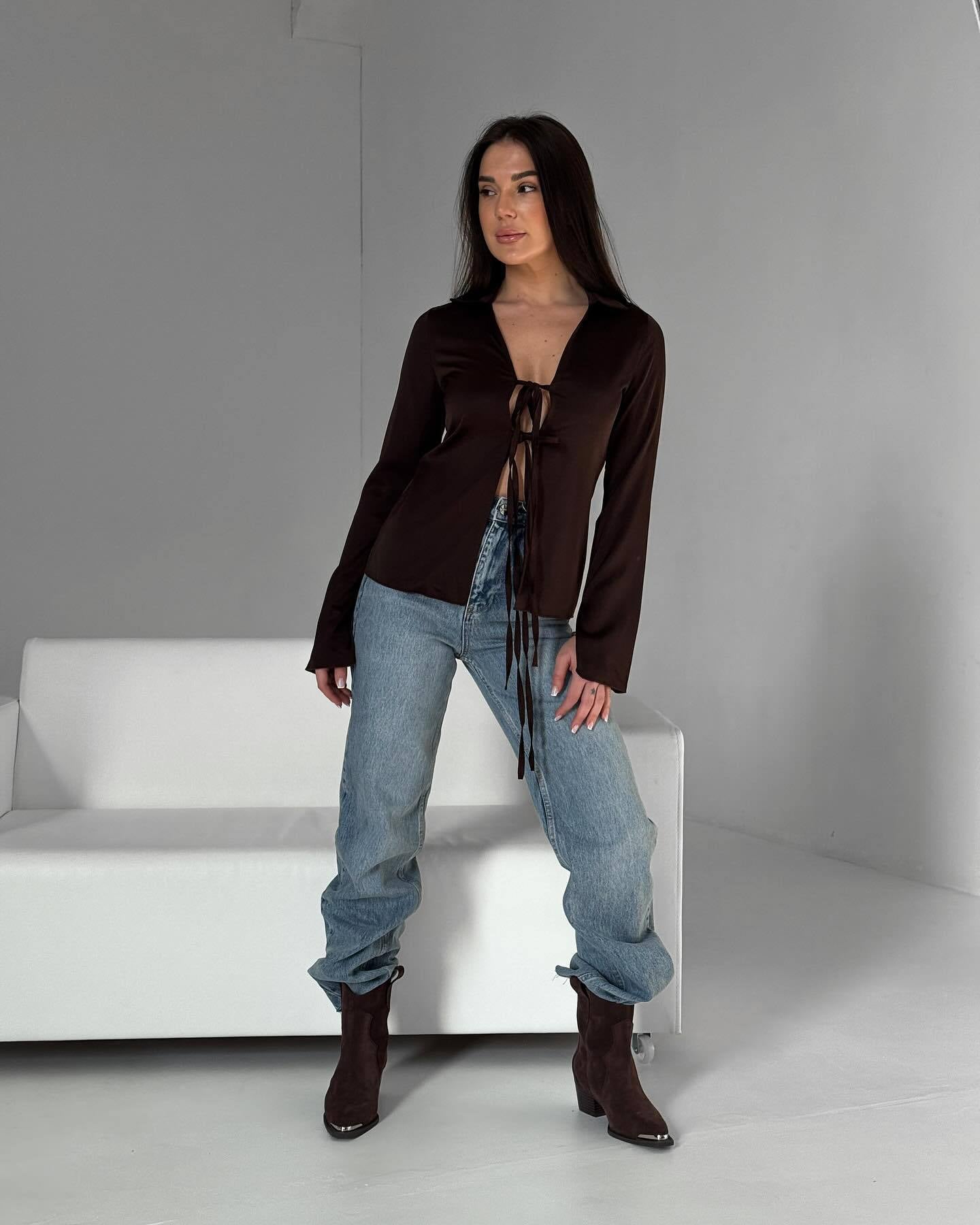 Popularan, n  new women's clothing Spring Festival lace bow decoration silk satin texture shirt niche women's top