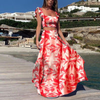 2025 Cross-border Summer New Popular and 2025 New Women's Clothing Bohemian Sexy Printed Sleeveless Dress Two-piece Set