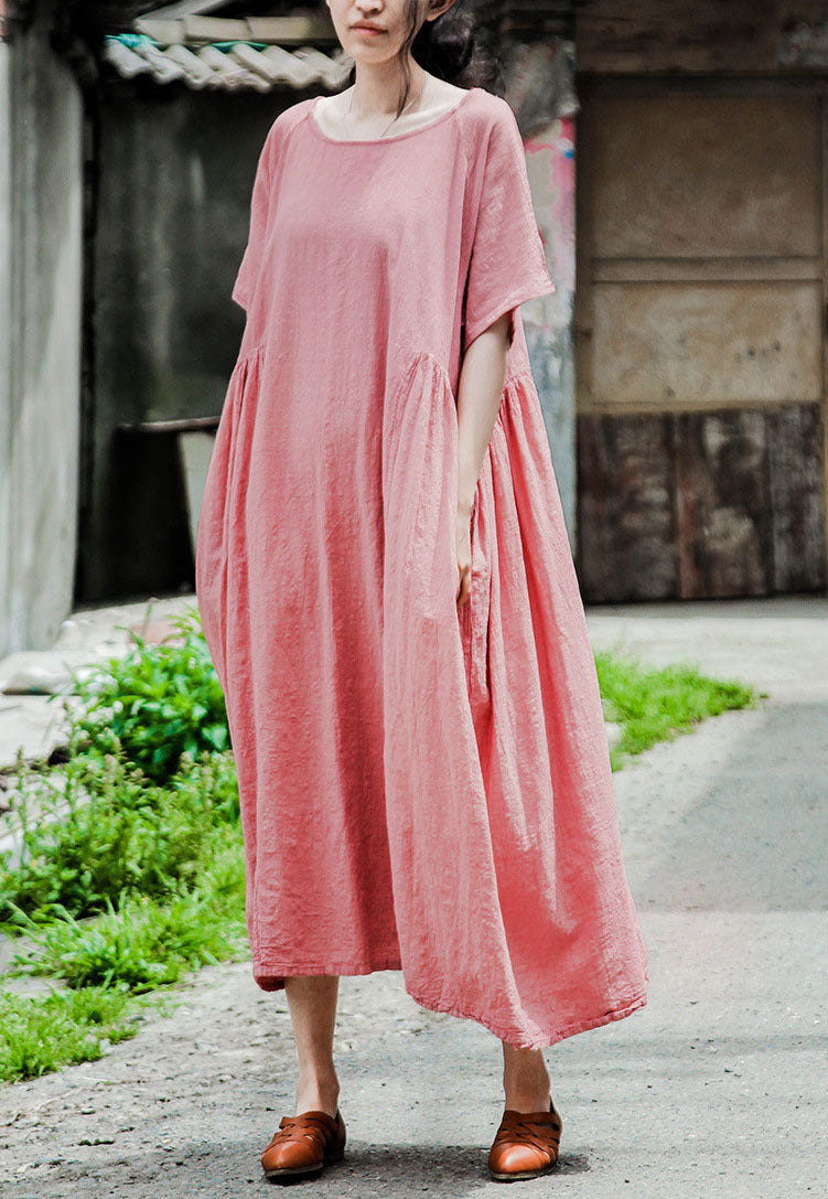 spring and summer small man looking thin and comfortable robe sand washed cotton and linen literary and simple fold dress