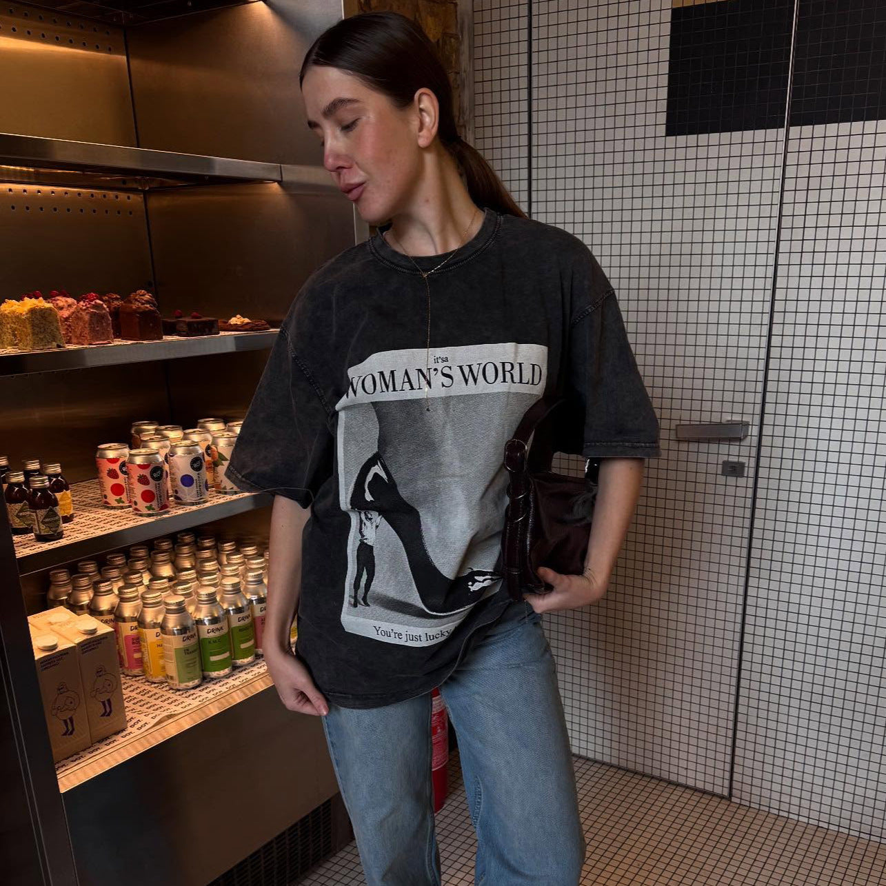 New new retro high heels printed short-sleeved women's T-shirt summer loose casual washed old top