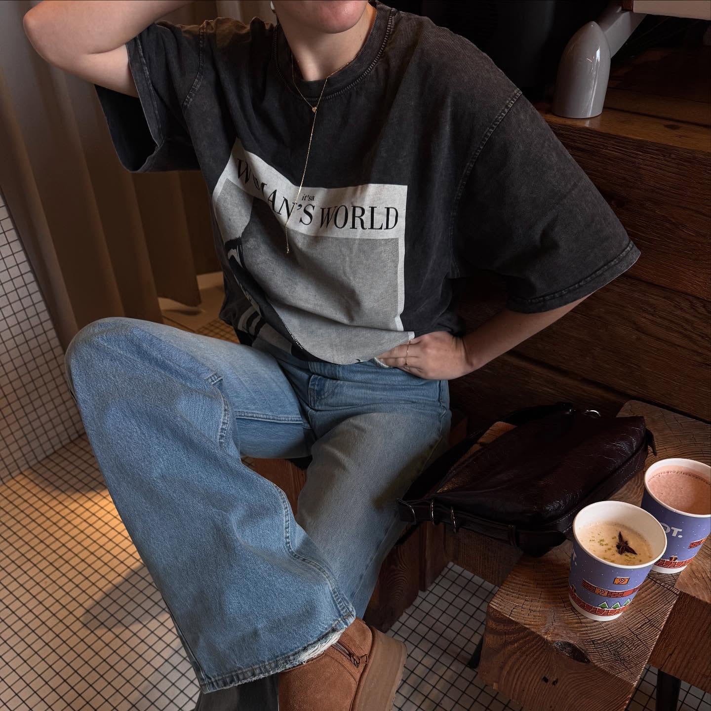 New new retro high heels printed short-sleeved women's T-shirt summer loose casual washed old top