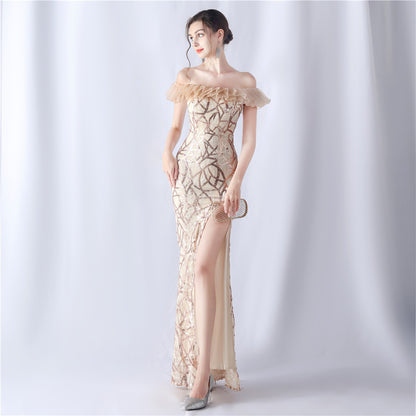 31535 #new fabric bead and embroidery thread combination heavy process folding organza Popular trade boutique evening dress