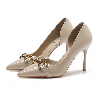 2025 966-8C pointed side empty high heels for women 2025 women's summer new one-word metal buckle stiletto high heels for women