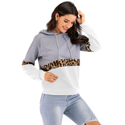 LOVEVOP 2025 Express Autumn and Winter Hooded Long Sleeve Contrast Color Bottom Hooded Sweater Women's  Hot Trade Leopard Print Pullover Hoodie