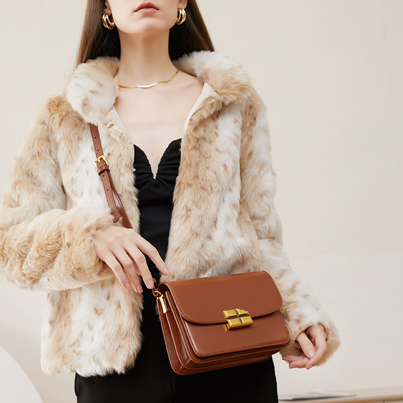 popular spring and summer new cowhide small square bag women's high-end shoulder underarm bag niche messenger bag bag