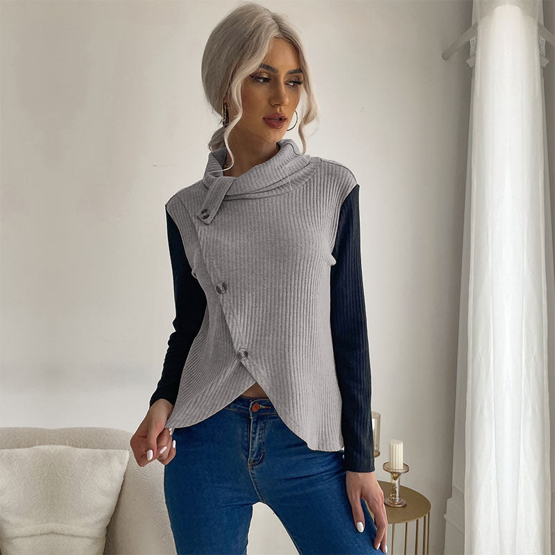 LOVEVOP Hot New  Cross-border Hot Trade Splicing Top 2025 Casual Women's Autumn Long Sleeve Pullover Knitted Sweater