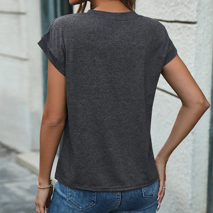 LOVEVOP popular spring and summer new button plain T-shirt temu 2025 Popular trade women's top solid color basic T-shirt