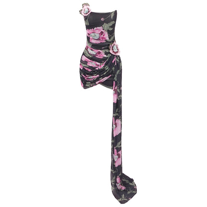 LOVEVOP popular spring and summer new printing three-dimensional embroidery tube top dress mesh yarn new fashion design wholesale women's clothing