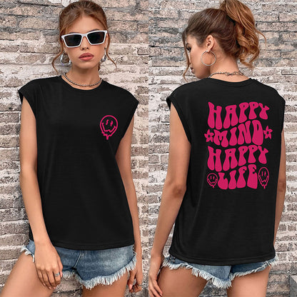 LOVEVOP Cross-border new popular summer 2025 T-shirt vest round neck printed right-angle shoulder top Guangzhou sleeveless Popular trade T-shirt