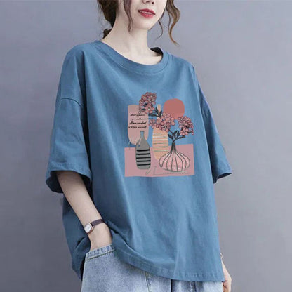 100Kg large size fat MM thin summer loose round neck T-shirt versatile short-sleeved top printed casual T-shirt women