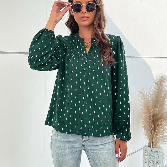 LOVEVOP Cross-border  popular spring and autumn new Popular trade 2025 commuter women's clothing long-sleeved polka dot bronzing design shirt