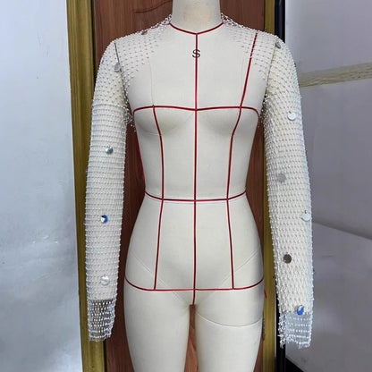 2025 F4911Y Cross mirror fishnet sequined cardigan top with diamonds Blingbling  Coverups top