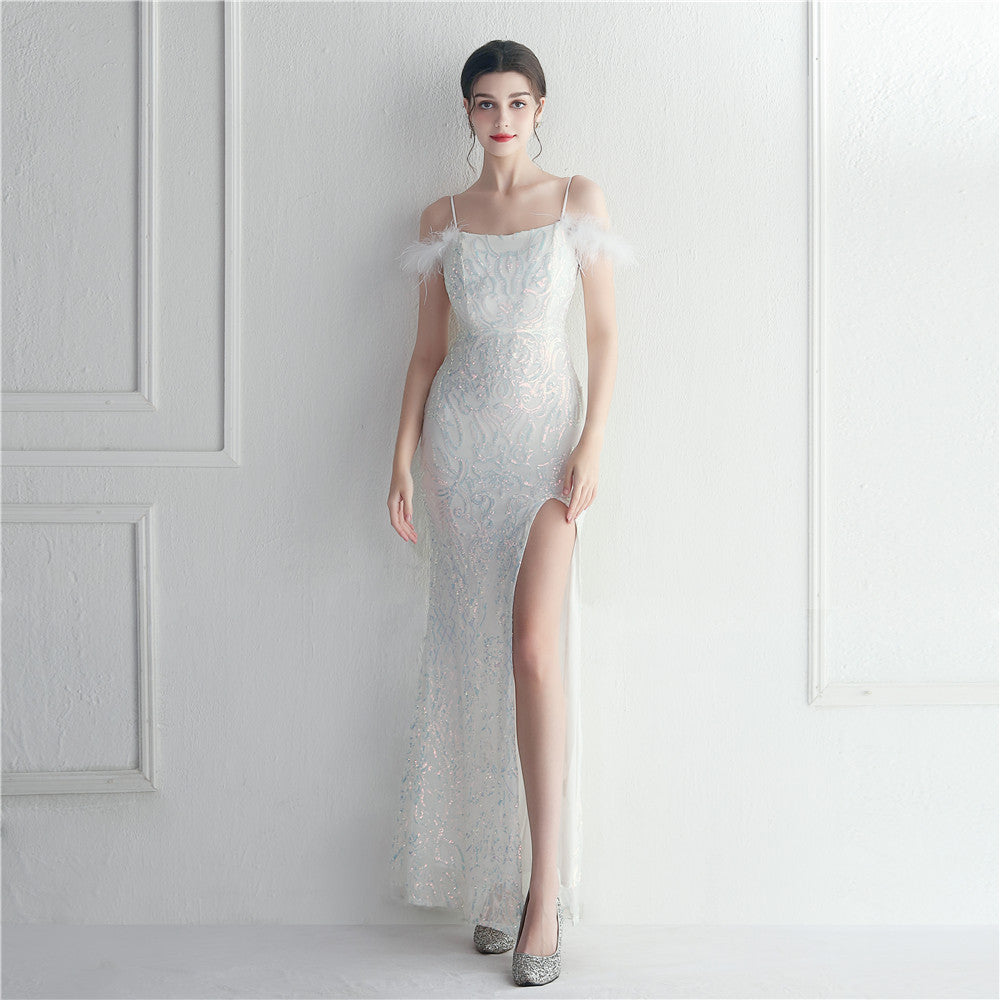 19985 #Hot trade spot New supply positioning flower bead piece ordering process sexy suspender dress long