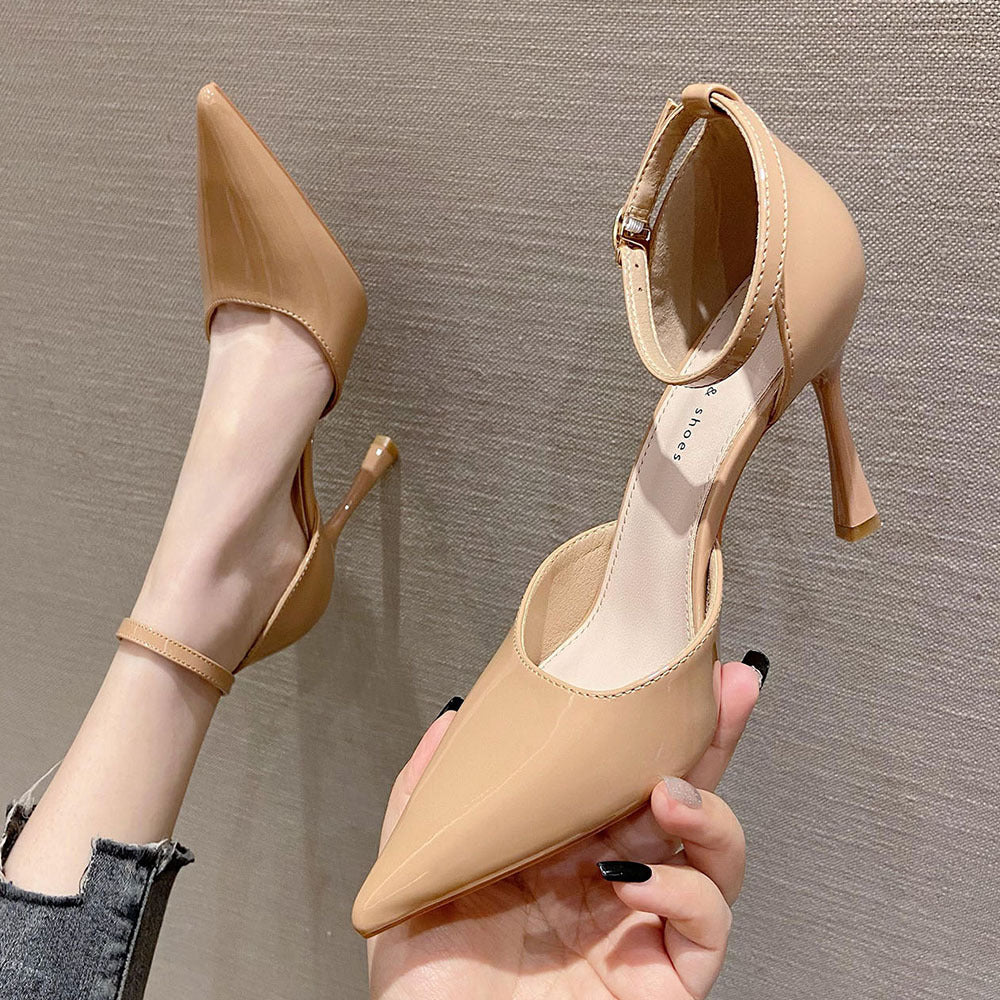 2025 993-1 High Heel Sandals 2025 New Patent Leather Commuter Thin Heel High Heels Professional OL Baotou Hollow Sandals Women
