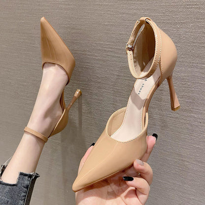 2025 993-1 High Heel Sandals 2025 New Patent Leather Commuter Thin Heel High Heels Professional OL Baotou Hollow Sandals Women