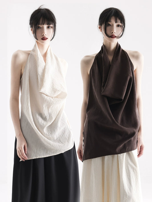 APOZi collection untitled landscape series new Chinese silk neck vest sleeveless shoulder-leaking top women