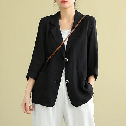 Cotton and linen jacket small suit  spring and autumn new loose literary and retro long-sleeved casual temperament outer suit women