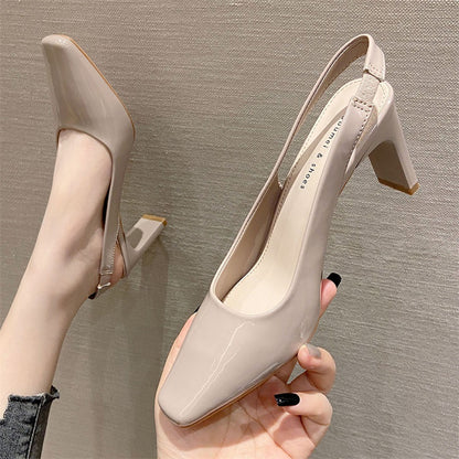 2025 K88-A Korean version commuter patent leather women's shoes  temperament bag head empty high-heeled sandals square head thick-heeled high-heeled shoes