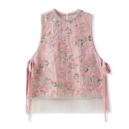 summer new Chinese heavy industry embroidery sleeveless national style temperament neckline diamond inlaid fashion vest women M6100