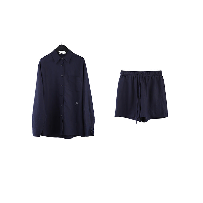 2025 [4 colors optional] Modal long-sleeved shirt + casual shorts 2025 spring and summer Korean version two-piece suit female T283