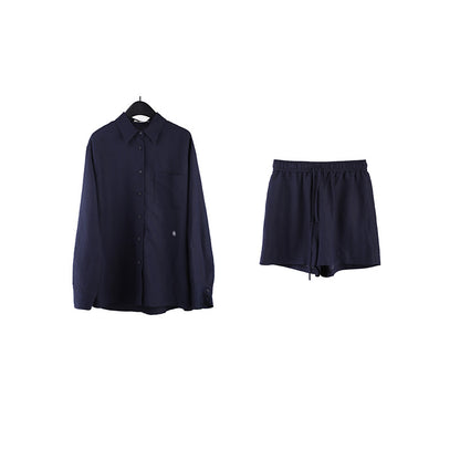 2025 [4 colors optional] Modal long-sleeved shirt + casual shorts 2025 spring and summer Korean version two-piece suit female T283