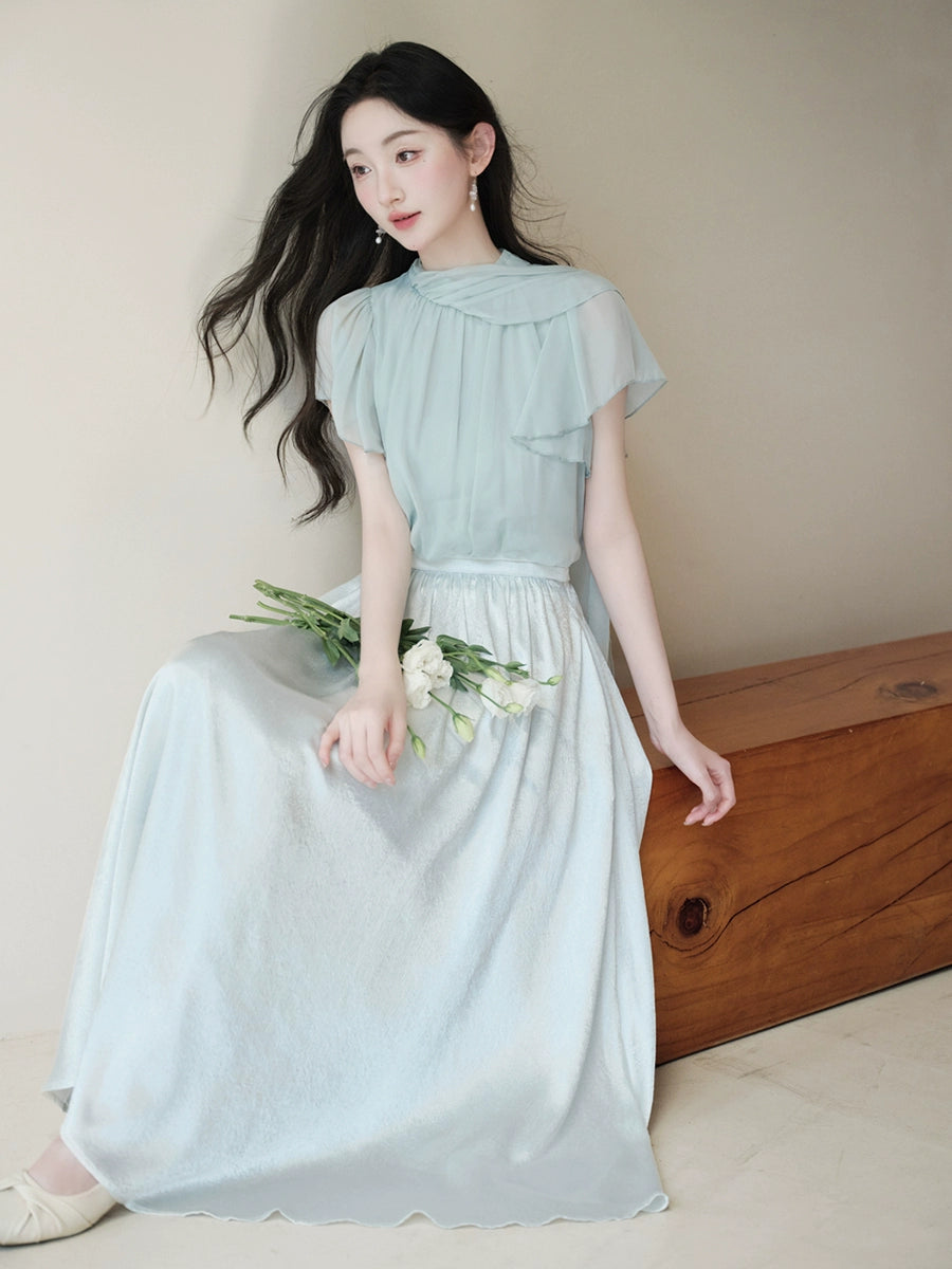 pure mint green temperament top niche designer beautiful fairy fake two tulle dress