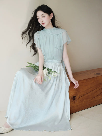 pure mint green temperament top niche designer beautiful fairy fake two tulle dress