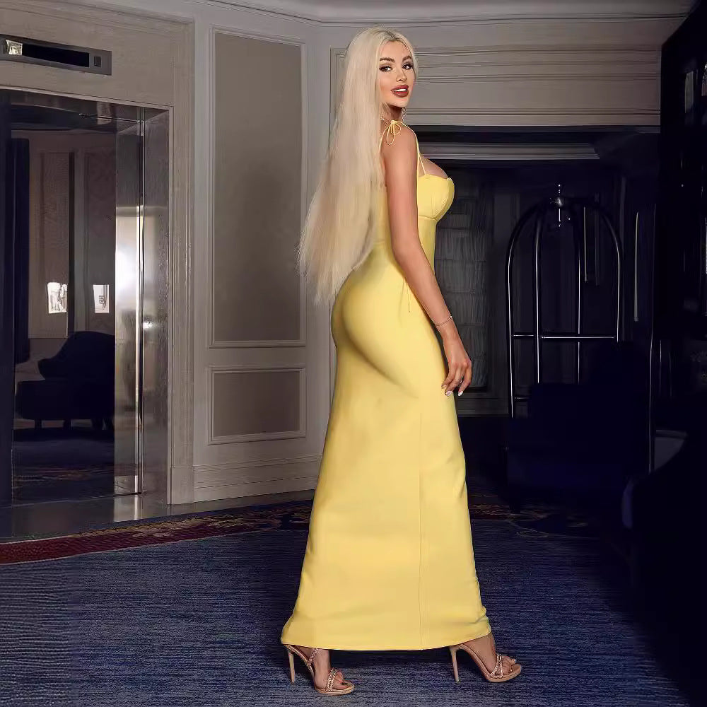 LOVEVOP 2023 winter new shell breast cup suspender long  style sexy bandage women's dress n fashion