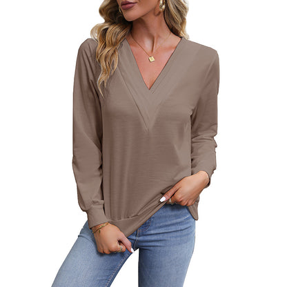 LOVEVOP cross-border foreign trade Hot new 2025 women's clothing design top autumn v-neck commuter pullover sweater