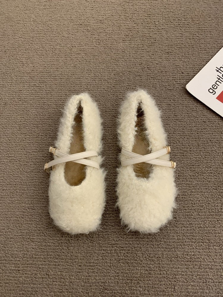 2025  evening wind cross buckle belt Mary Jane cotton shoes women's popular autumn and winter new wear comfortable and versatile Mao Mao shoes