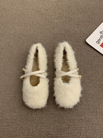 2025  evening wind cross buckle belt Mary Jane cotton shoes women's popular autumn and winter new wear comfortable and versatile Mao Mao shoes