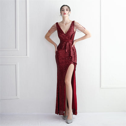 19288 #Handmade bead piece celebrity banquet temperament long sequined aura queen dinner fishtail skirt