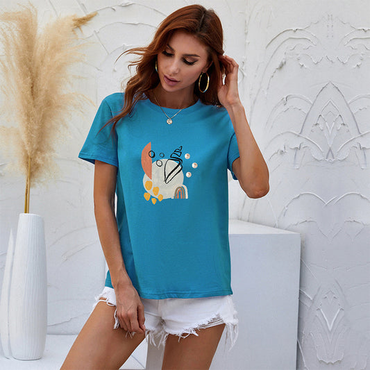LOVEVOP Cross-border color T-shirt short-sleeved women's popular summer Popular trade women's clothing cartoon printing crew neck top bottoming shirt wholesale