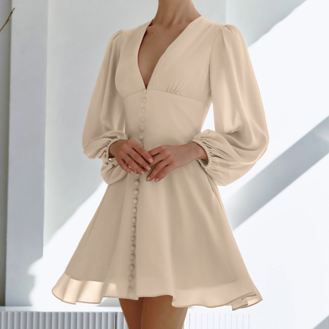 2025 chiffon V-neck waist atmosphere commuter dress popular  autumn fashion New new short skirt