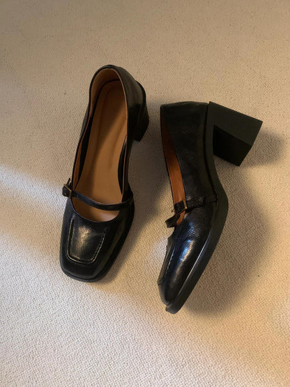 2025  New  retro style light mouth square head single shoes femininity high heel word with Mary Jane women's shoes