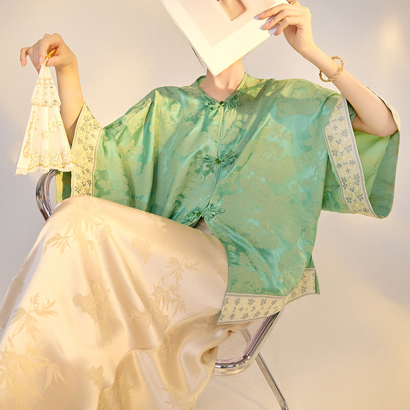 spring new Chinese style printed shirt retro celebrity temperament light luxury loose top M5007