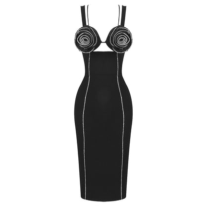 LOVEVOP  women's clothing new bow suspender  bandage dress Spice girl drill mesh flower dress